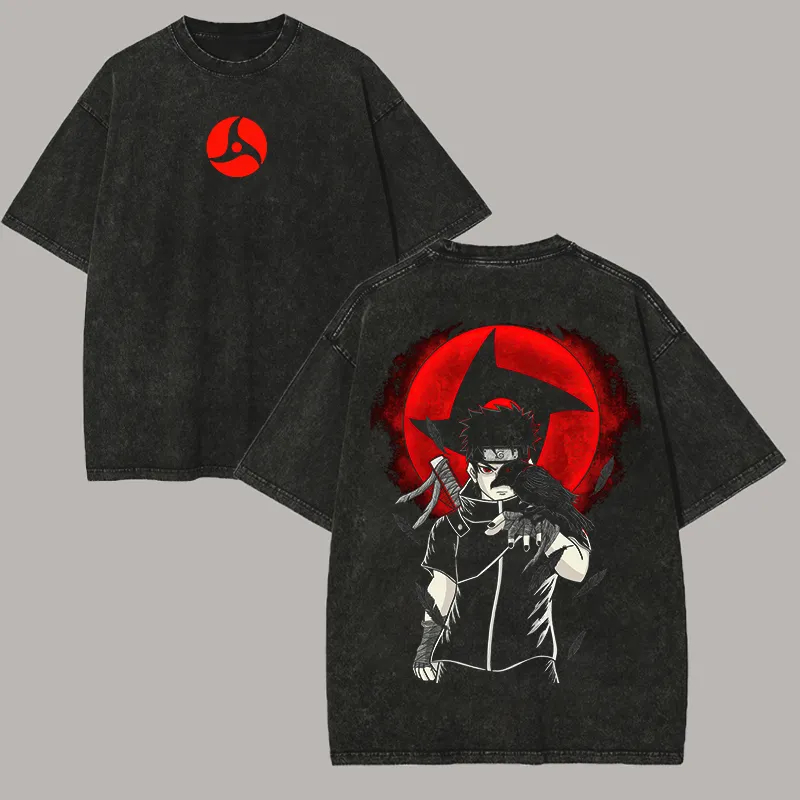Acid Wash Vintage Graphic T Shirt - Camiseta Naruto Shisui Uchiha, diseño Mangekyo