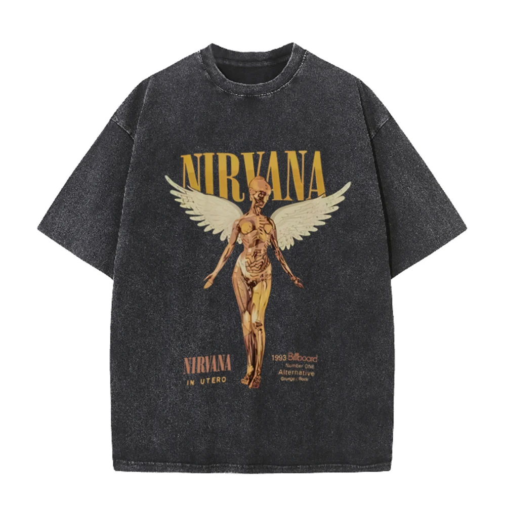 Acid Wash Vintage Graphic T Shirt - Camiseta Retro Oversize con Lavado Ácido,