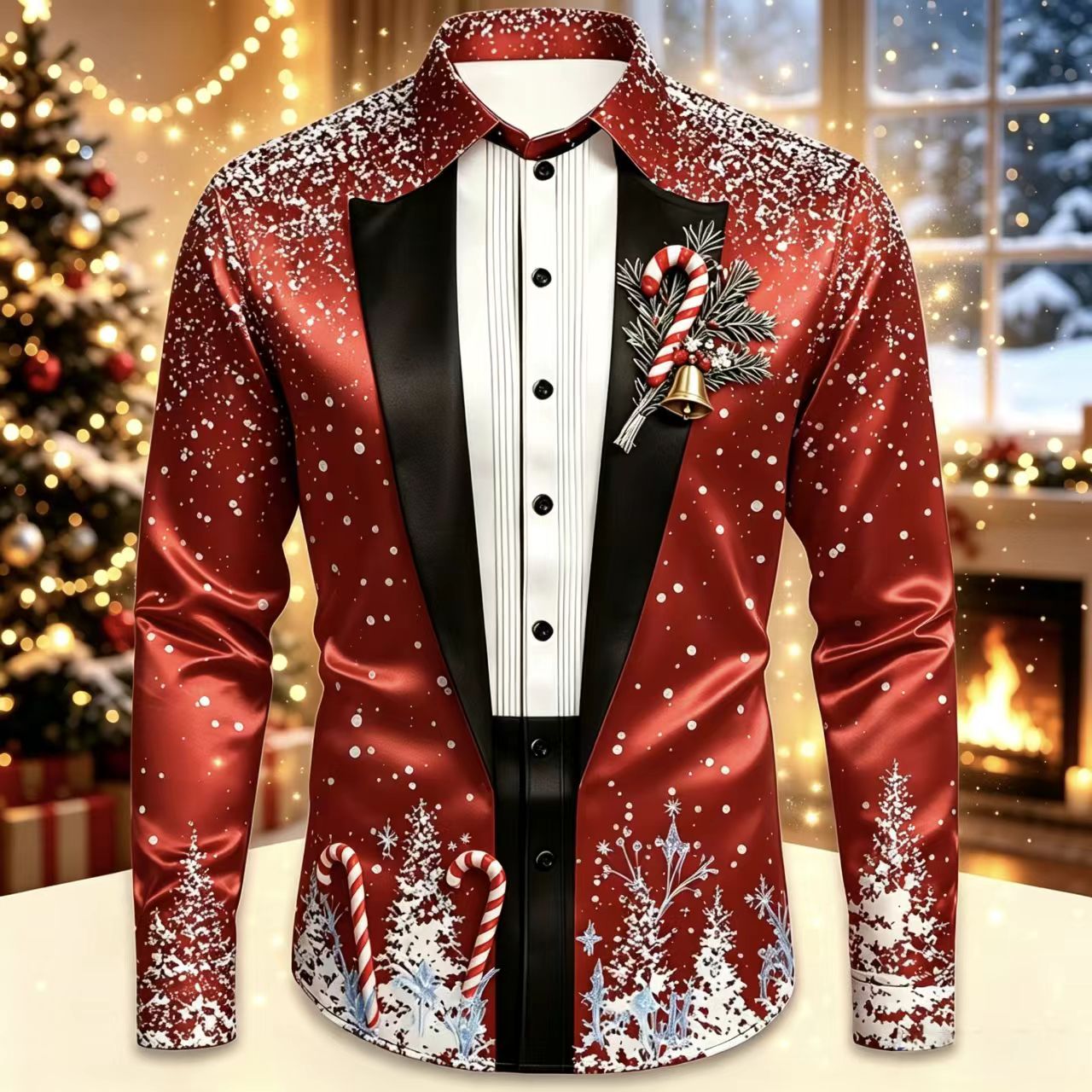 Men Christmas Satin Long Sleev - Mens Satin Silk Dress Shirt reseña y precio