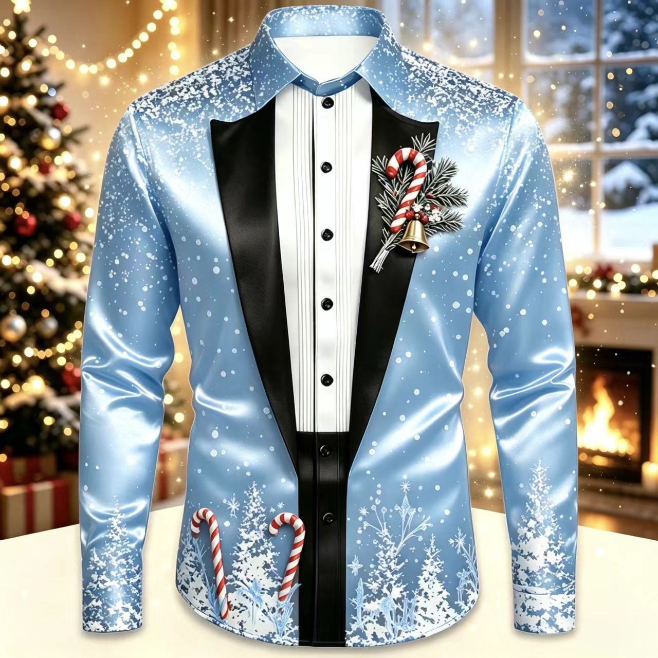 Men Christmas Satin Long Sleev - Mens Satin Silk Dress Shirt reseña y precio
