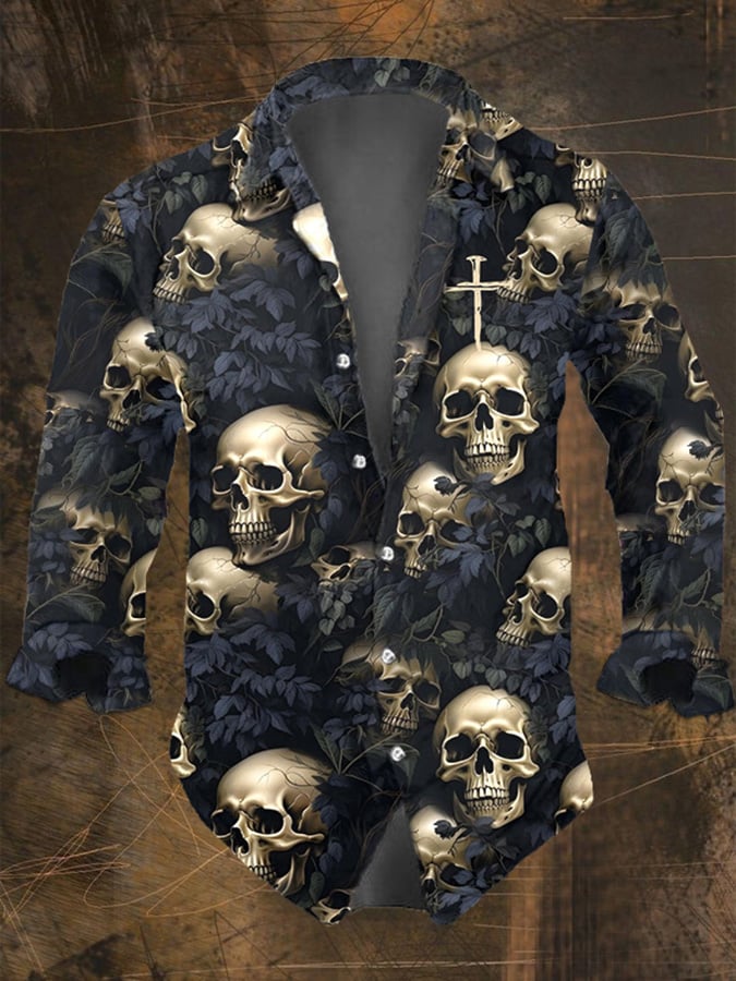 Halloween Men's Dark Skull Pri - Vintage Hawaiian Floral Shirt reseña y precio